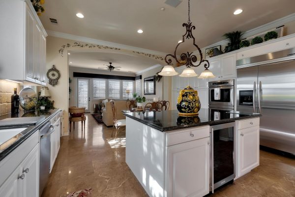 Tuscan-Inspired Olinda Ranch Villa – 467 Tangerine Place, Brea, CA 92823 - Kitchen with Angled View Living Room