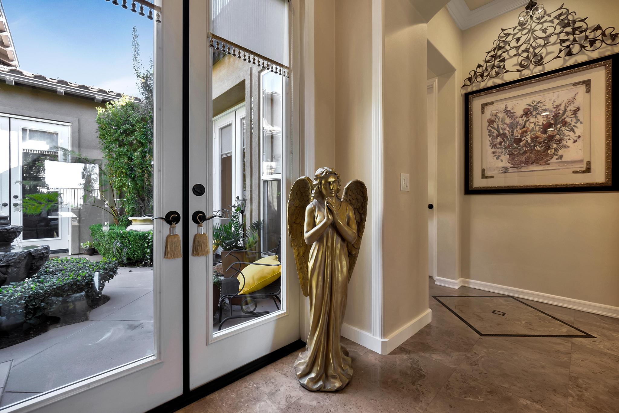 Tuscan-Inspired Olinda Ranch Villa – 467 Tangerine Place, Brea, CA 92823 - View of French Door - Front Entrance from Inside House Walkway