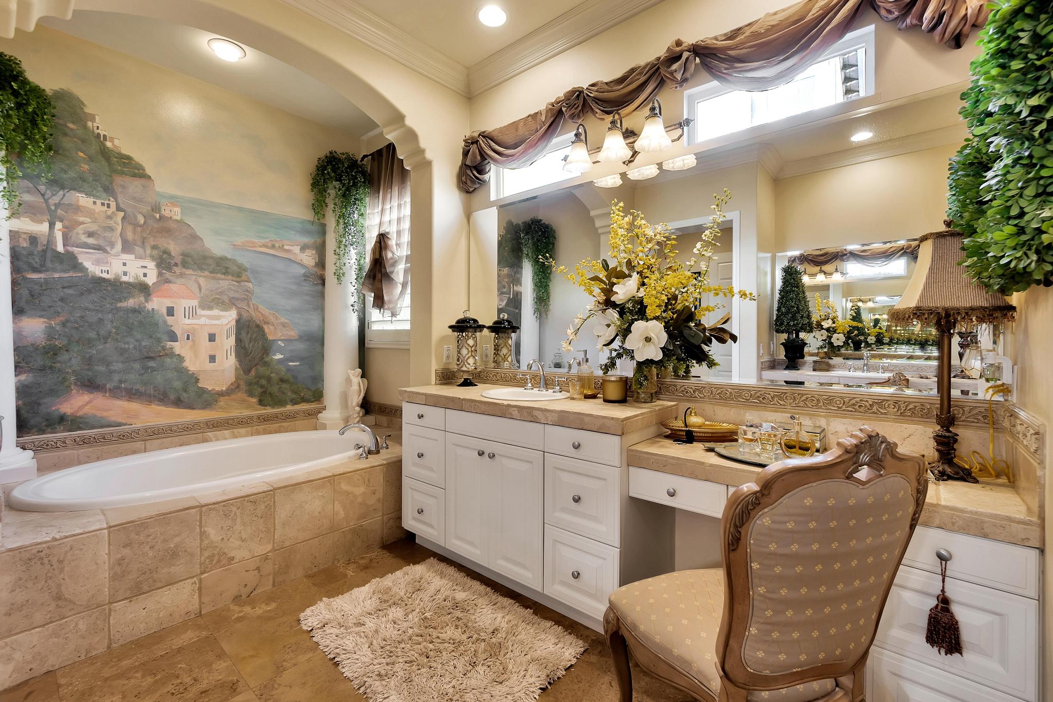 Tuscan-Inspired Olinda Ranch Villa – 467 Tangerine Place, Brea, CA 92823 - Angled View of Master Bathroom Vanity and Tub