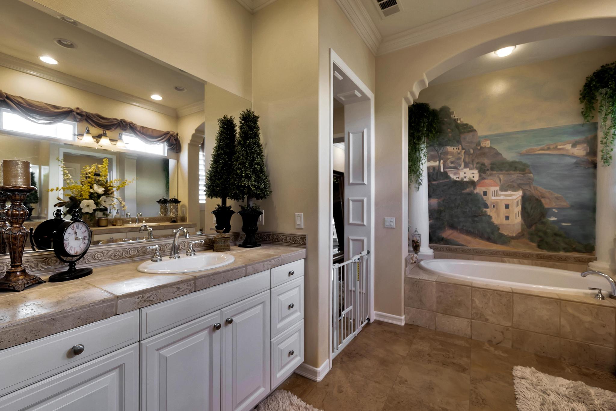 Tuscan-Inspired Olinda Ranch Villa – 467 Tangerine Place, Brea, CA 92823- Angled View of Master Sink and Tub