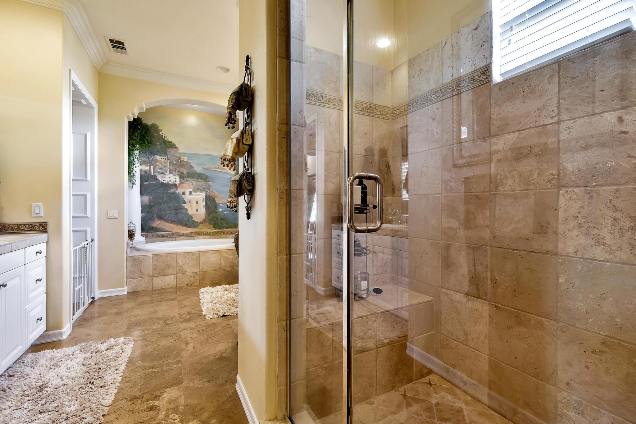 Tuscan-Inspired Olinda Ranch Villa – 467 Tangerine Place, Brea, CA 92823 - Master Bathroom with Standing Show and Tub