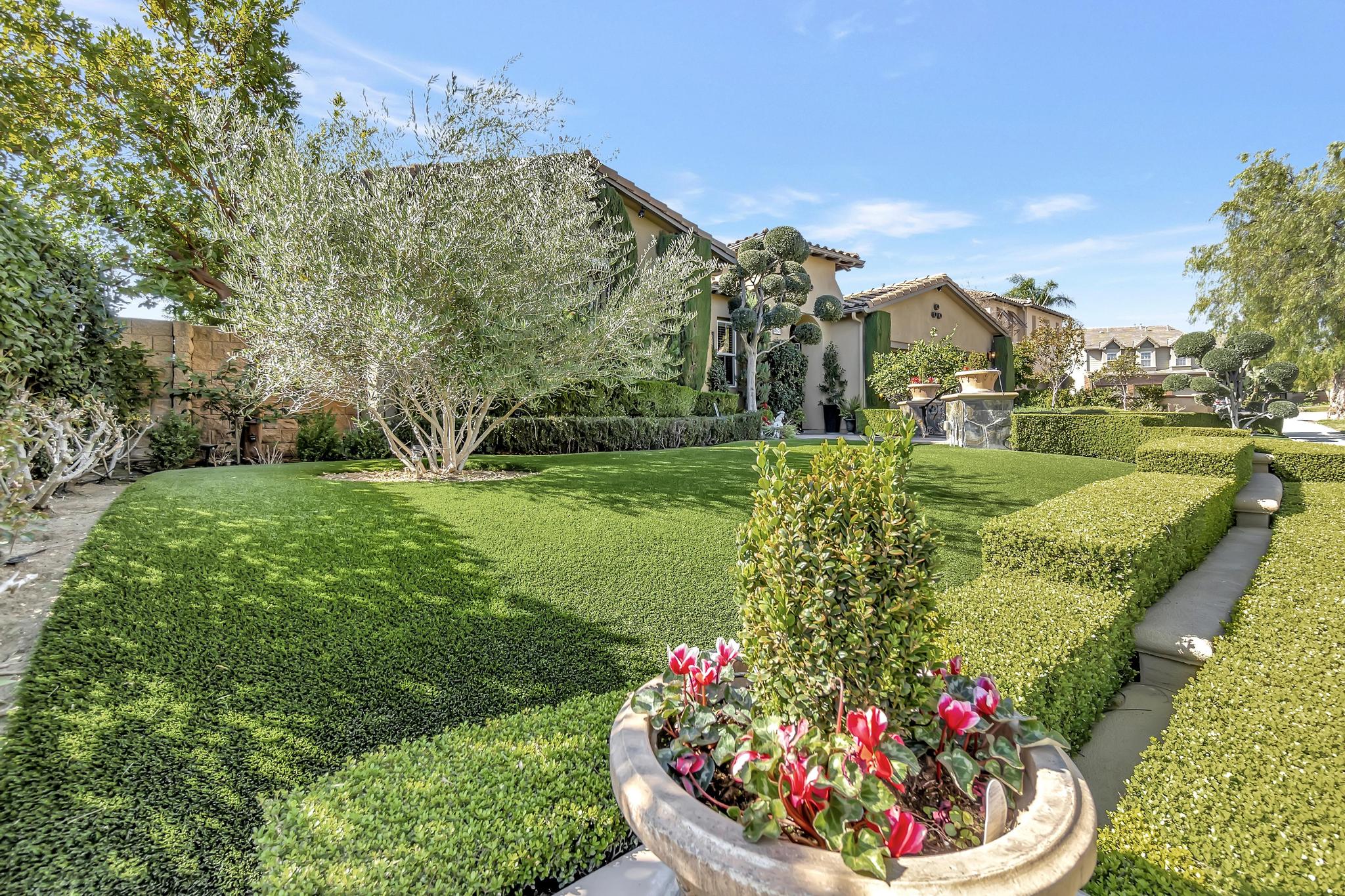 Tuscan-Inspired Olinda Ranch Villa – 467 Tangerine Place, Brea, CA 92823 - Angled View of Front Lawn