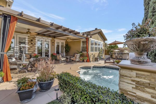 Tuscan-Inspired Olinda Ranch Villa – 467 Tangerine Place, Brea, CA 92823 - Angled View of Pool, Bar, Back Patio