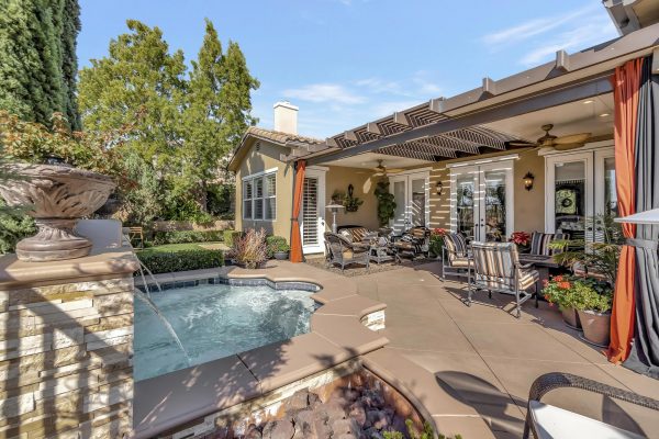 Tuscan-Inspired Olinda Ranch Villa – 467 Tangerine Place, Brea, CA 92823 - Angled View of Pool, Back Patio Furniture