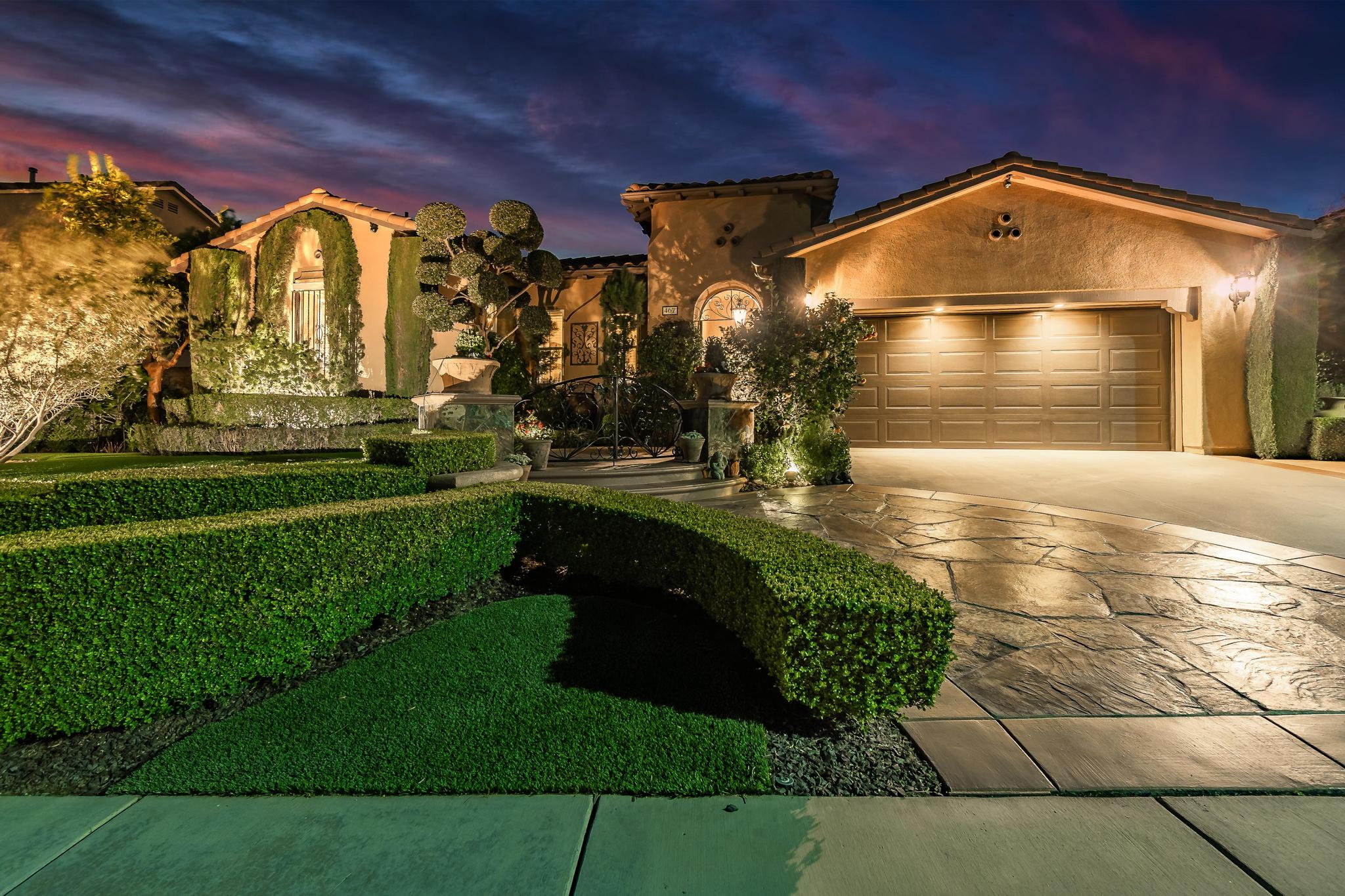 Tuscan-Inspired Olinda Ranch Villa – 467 Tangerine Place, Brea, CA 92823 - Angled View of Front of House from Sidewalk