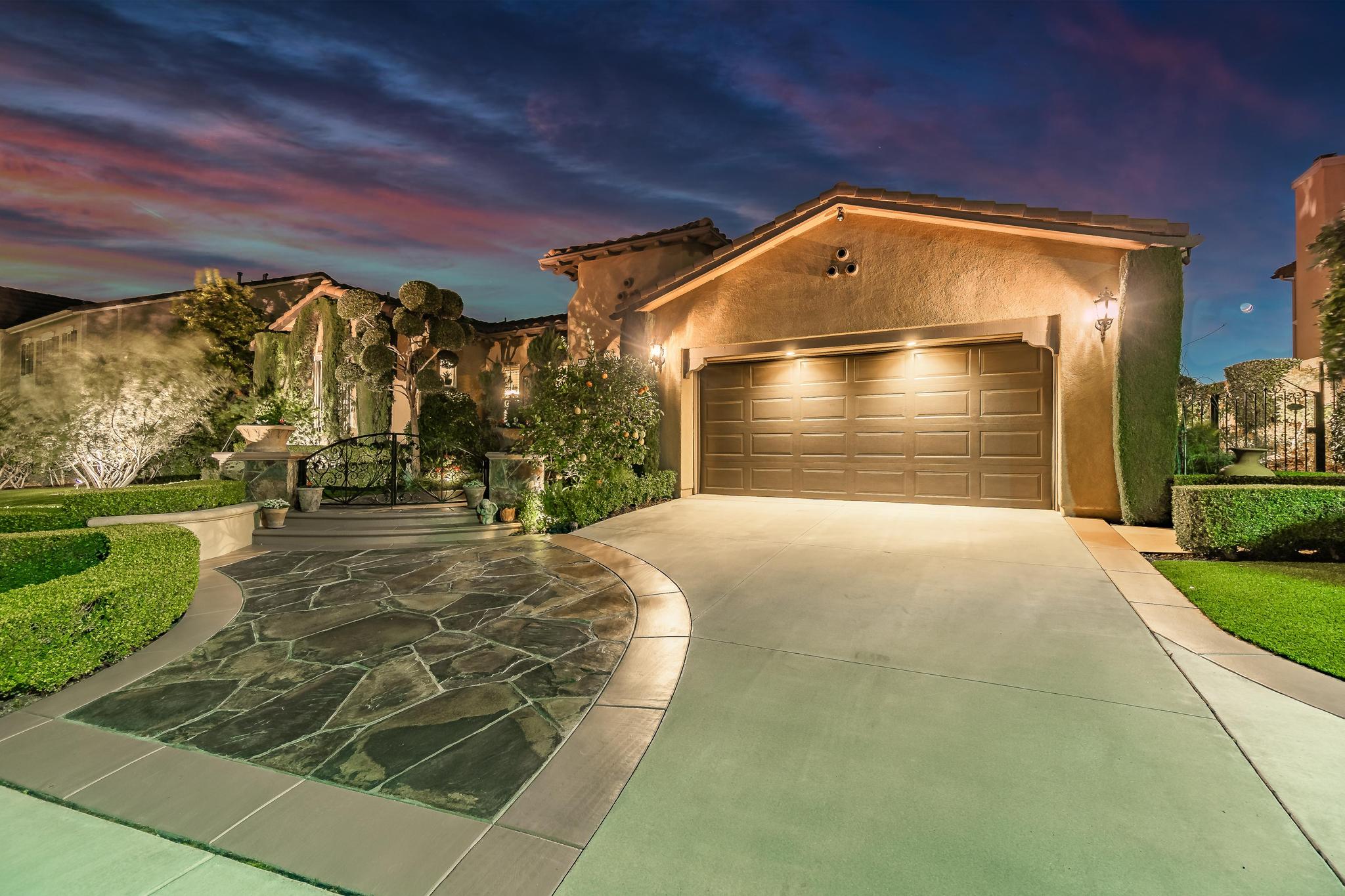 Tuscan-Inspired Olinda Ranch Villa – 467 Tangerine Place, Brea, CA 92823 - Angled View of Garage and Driveway