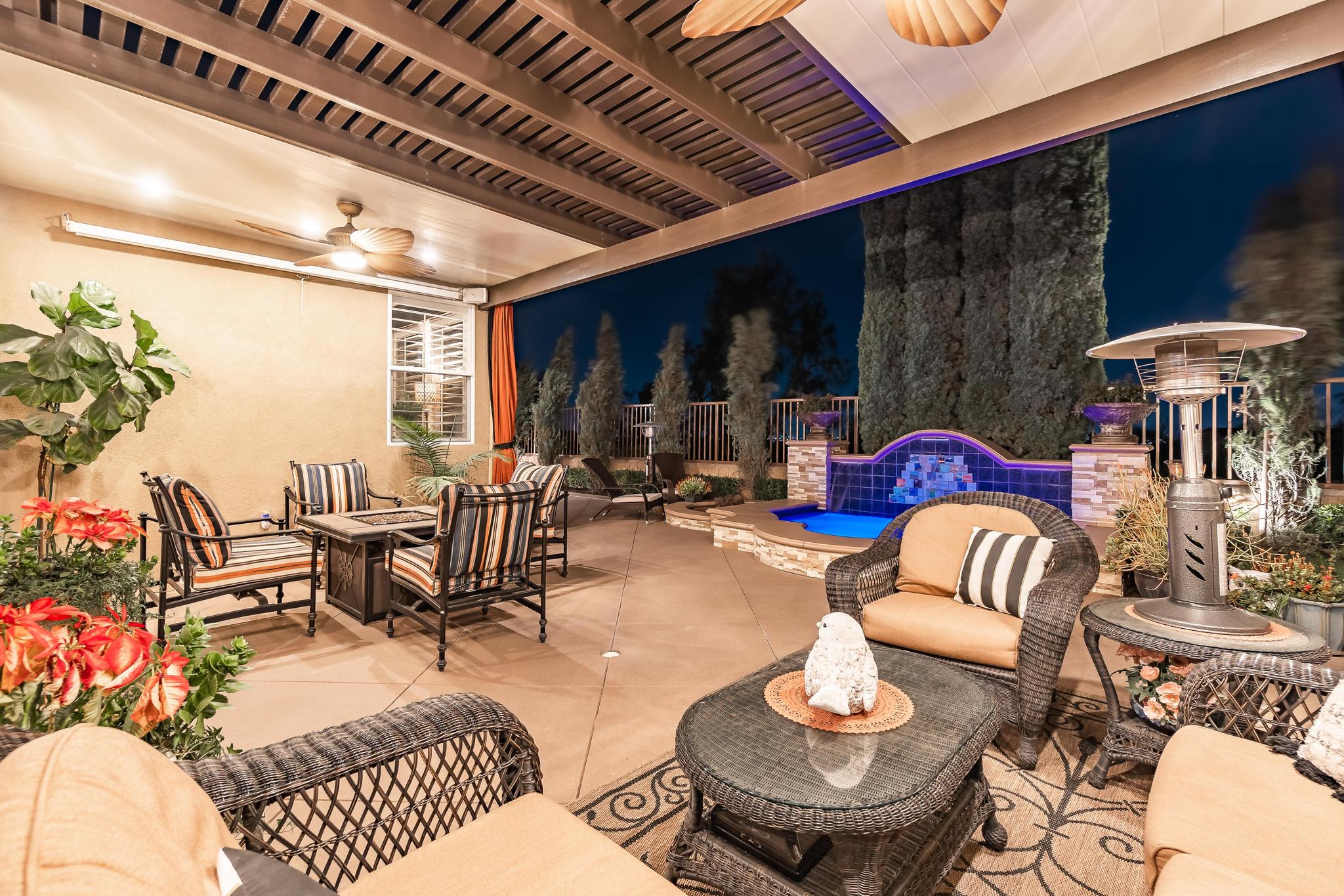 Tuscan-Inspired Olinda Ranch Villa – 467 Tangerine Place, Brea, CA 92823 - Patio View of the Furniture & Pool