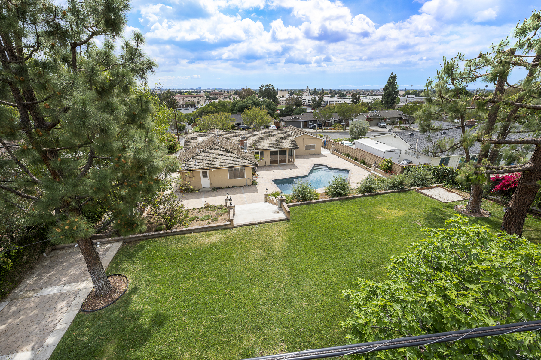 501 Dorothy Drive: left aerial view of backyard, pool and home with view of neighborhood