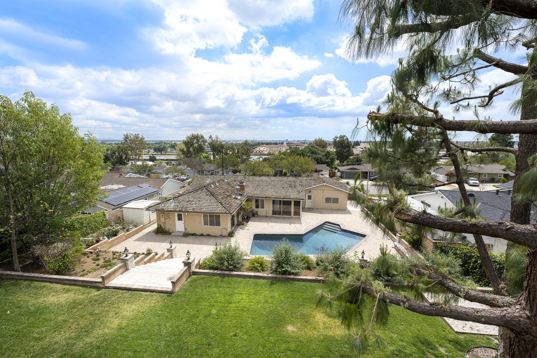 501 Dorothy Drive: aerial view of backyard, pool and home