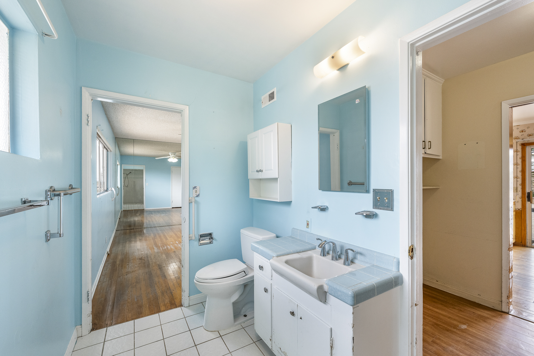 501 Dorothy Drive: Hallway view of master bathroom, handicap accessible toilet and sink