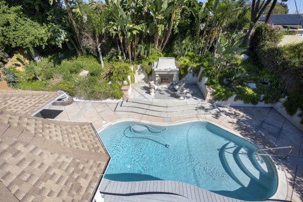806 N. Adlena Drive, Fullerton, CA 92833: Aerial view of pool and fireplace from roof.