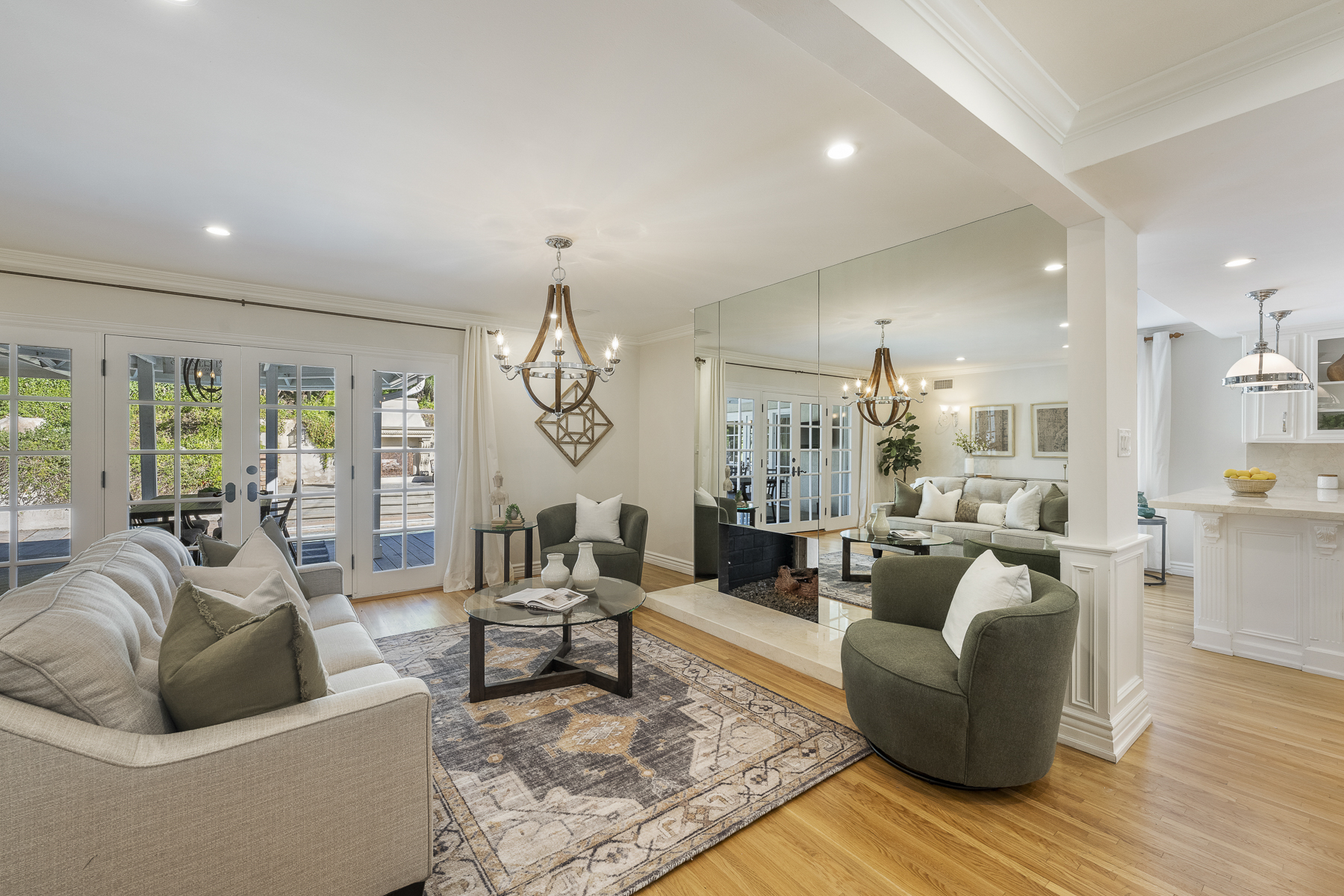 806 N. Adlena Drive, Fullerton, CA 92833: Interior shot of living room and french doors from entrance.