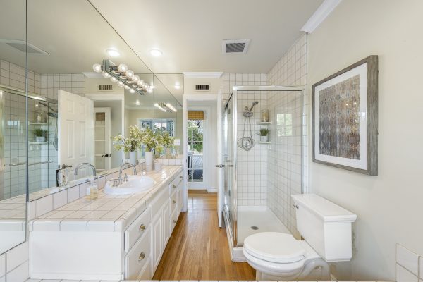 806 N. Adlena Drive, Fullerton, CA 92833: Interior shot of bathroom shower, toilet and sink.